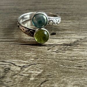 Silver Ring with Blue and Green Stones